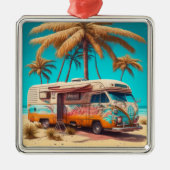 Retro RV en palmbomen Metalen Ornament (Voorkant)