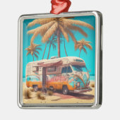 Retro RV en palmbomen Metalen Ornament (Links)
