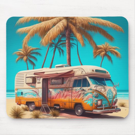 Retro RV en palmbomen Muismat (Voorkant)