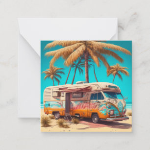 Retro RV en palmbomen Notitiekaartje