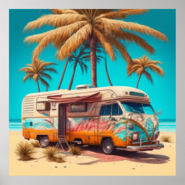 Retro RV en palmbomen Poster