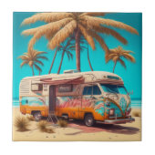 Retro RV en palmbomen Tegeltje (Voorkant)