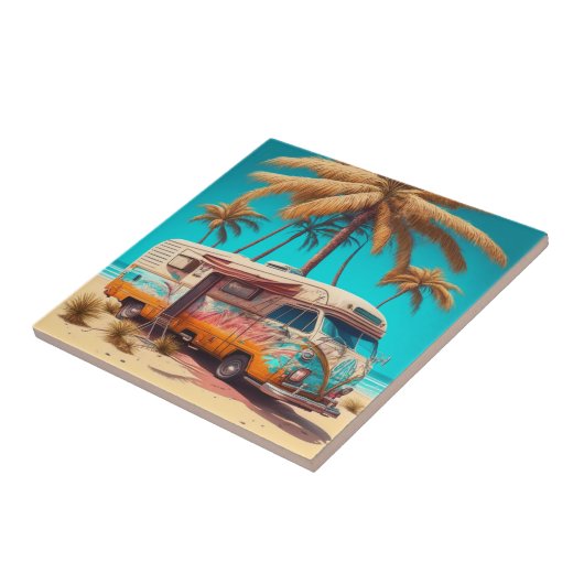 Retro RV en palmbomen Tegeltje (Zijkant)