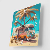Retro RV en palmbomen Vierkante Klok (Hoek)