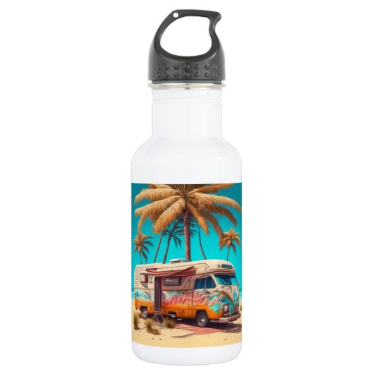 Retro RV en palmbomen Waterfles (Voorkant)