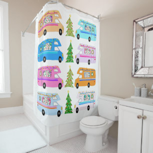 Retro RV Motorhome Camper Kerstmis Douchegordijn