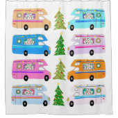 Retro RV Motorhome Camper Kerstmis Douchegordijn (Voorkant)