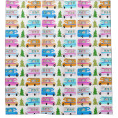 Retro RV Motorhome Camper Kerstmis Douchegordijn (Voorkant)