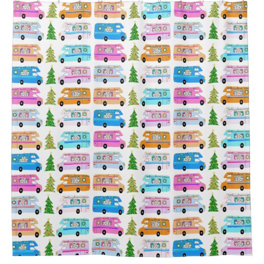 Retro RV Motorhome Camper Kerstmis Douchegordijn (Voorkant)