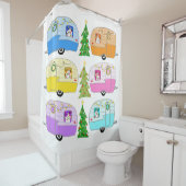 Retro RV Motorhome Trailer Camper Kerstmis Douchegordijn (In situ)