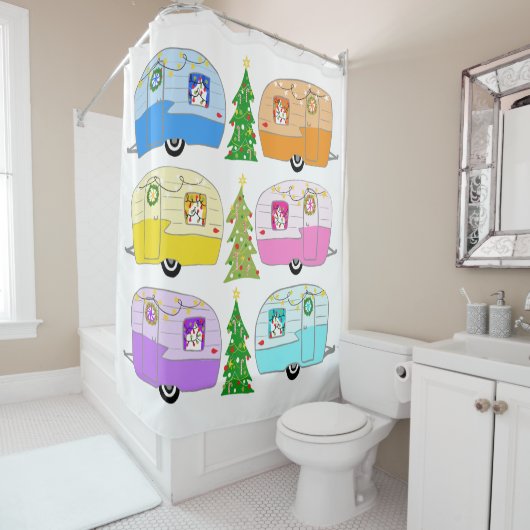 Retro RV Motorhome Trailer Camper Kerstmis Douchegordijn (In situ)