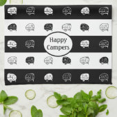 Retro RV Trailer Happy Campers Black & White Theedoek (Gevouwen)