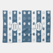 Retro RV Trailer Happy Campers Dusty Blue & White Theedoek (Horizontaal)