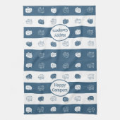 Retro RV Trailer Happy Campers Dusty Blue & White Theedoek (Verticaal)