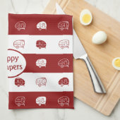 Retro RV Trailer Happy Campers in donker rood en w Theedoek (Quarter Fold)