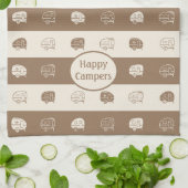 Retro RV Trailer Happy Campers Light Brown & Cream Theedoek (Gevouwen)
