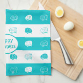 Retro RV Trailer Happy Campers Turquoise & White Theedoek (Quarter Fold)