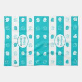 Retro RV Trailer Happy Campers Turquoise & White Theedoek (Horizontaal)