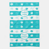 Retro RV Trailer Happy Campers Turquoise & White Theedoek (Verticaal)