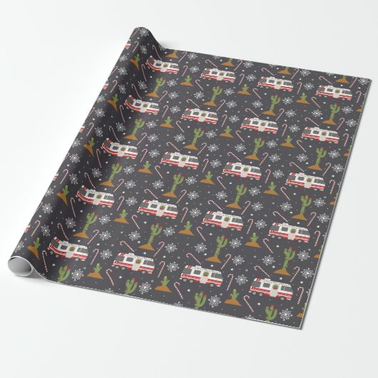 Retro RV Woestijn Cactus Kerstmis Patroon Wrapping Cadeaupapier (Uitgerold)