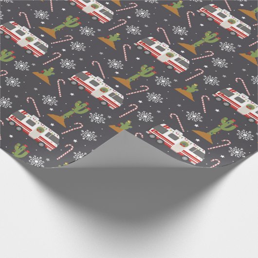 Retro RV Woestijn Cactus Kerstmis Patroon Wrapping Cadeaupapier (Hoek)
