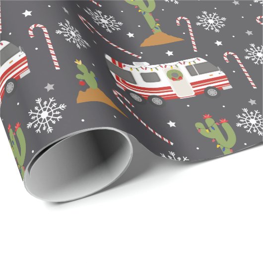 Retro RV Woestijn Cactus Kerstmis Patroon Wrapping Cadeaupapier (Rol Hoek)