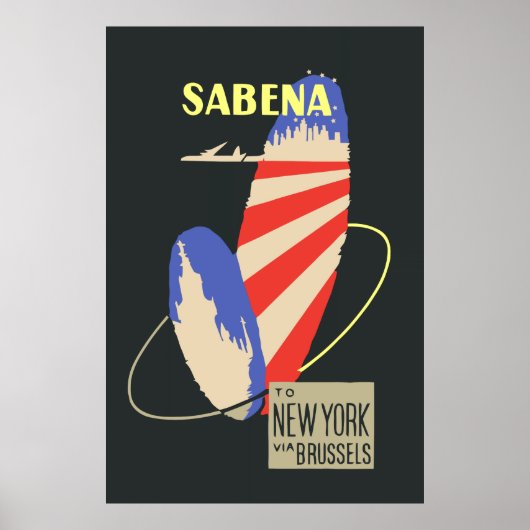 Retro Sabena Airlines naar New York via Brussel Poster (Voorkant)