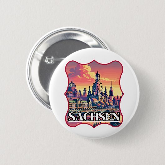 Retro Sachsen Skyline Ronde Button 5,7 Cm (Voorkant /achterkant)