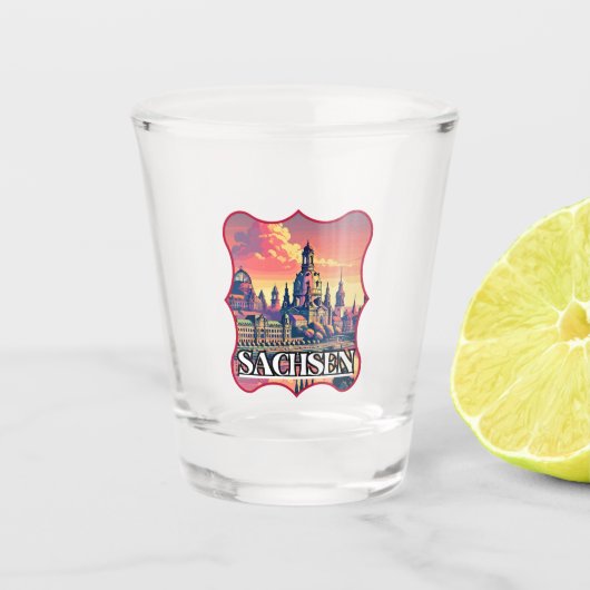 Retro Sachsen Skyline Shot Glas (Voorkant)
