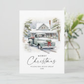 Retro  Sage Boerderij Truck Christmas Corporate Feestdagenkaart (Staand voorkant)