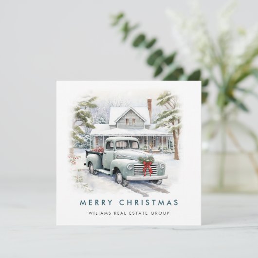 Retro  Sage Boerderij Truck Christmas Corporate Feestdagenkaart (Staand voorkant)