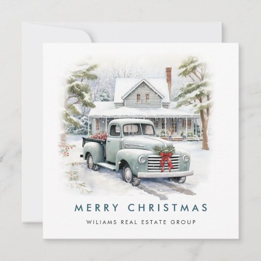 Retro  Sage Boerderij Truck Christmas Corporate Feestdagenkaart (Voorkant)