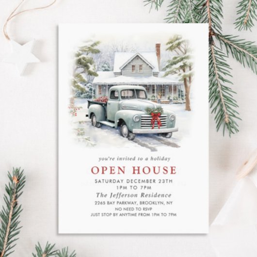 Retro  Sage Boerderij Truck Christmas Open House Kaart