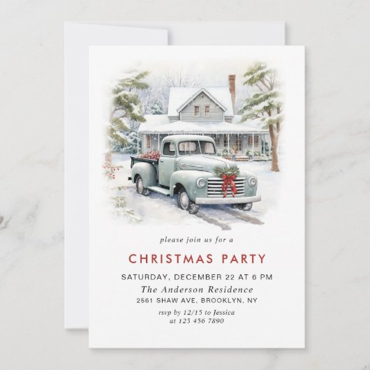 Retro Sage Boerderij Truck Kerstfeest Kaart (Voorkant)