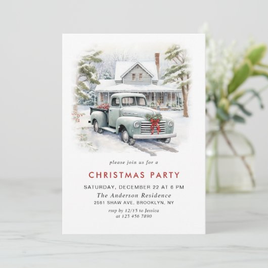 Retro Sage Boerderij Truck Kerstfeest Kaart (Staand voorkant)