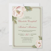 Retro Sage en Blush Wedding Peony Floral Kaart (Voorkant)