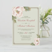 Retro Sage en Blush Wedding Peony Floral Kaart (Staand voorkant)