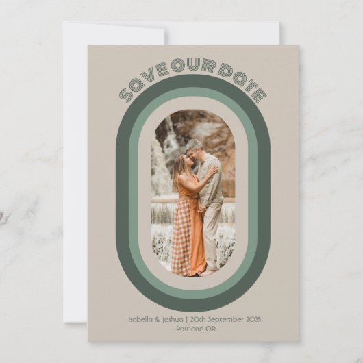 Retro Sage Green Arch Foto bewaart onze datum Kaart (Voorkant)