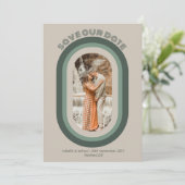 Retro Sage Green Arch Foto bewaart onze datum Kaart (Staand voorkant)
