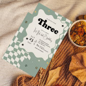 Retro Sage Green Checkered Young Wild 3rd Birthday Kaart