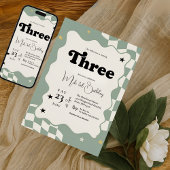 Retro Sage Green Checkered Young Wild 3rd Birthday Kaart