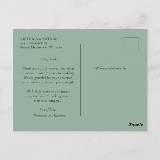 Retro Sage Green Chinoiserie Dank u Briefkaart (Achterkant)