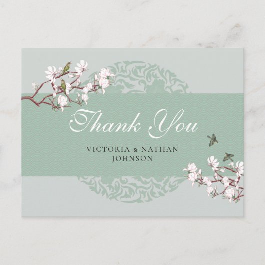 Retro Sage Green Chinoiserie Dank u Briefkaart (Voorkant)