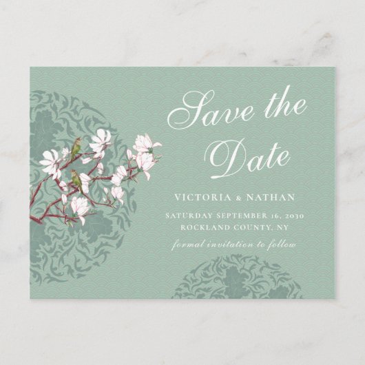 Retro Sage Green Chinoiserie Save the Date Feestdagenkaart (Voorkant)
