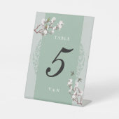 Retro Sage Green Chinoiserie Table Number Reclamebord Met Voetstuk (Voorkant)