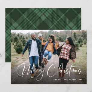Retro Sage Green Christmas Plaid Tartan Foto Feestdagenkaart