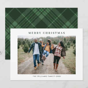 Retro Sage Green Christmas Plaid Tartan Foto Feestdagenkaart