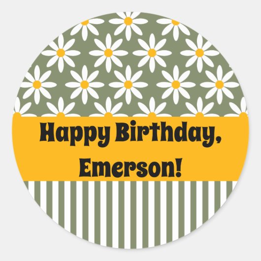 Retro Sage Green Daisies Floral Pattern Ronde Sticker (Voorkant)