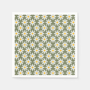 Retro Sage Green Daisies Floral Pattern Servet