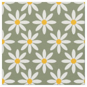 Retro Sage Green Daisies Floral Pattern Stof (Close Up)